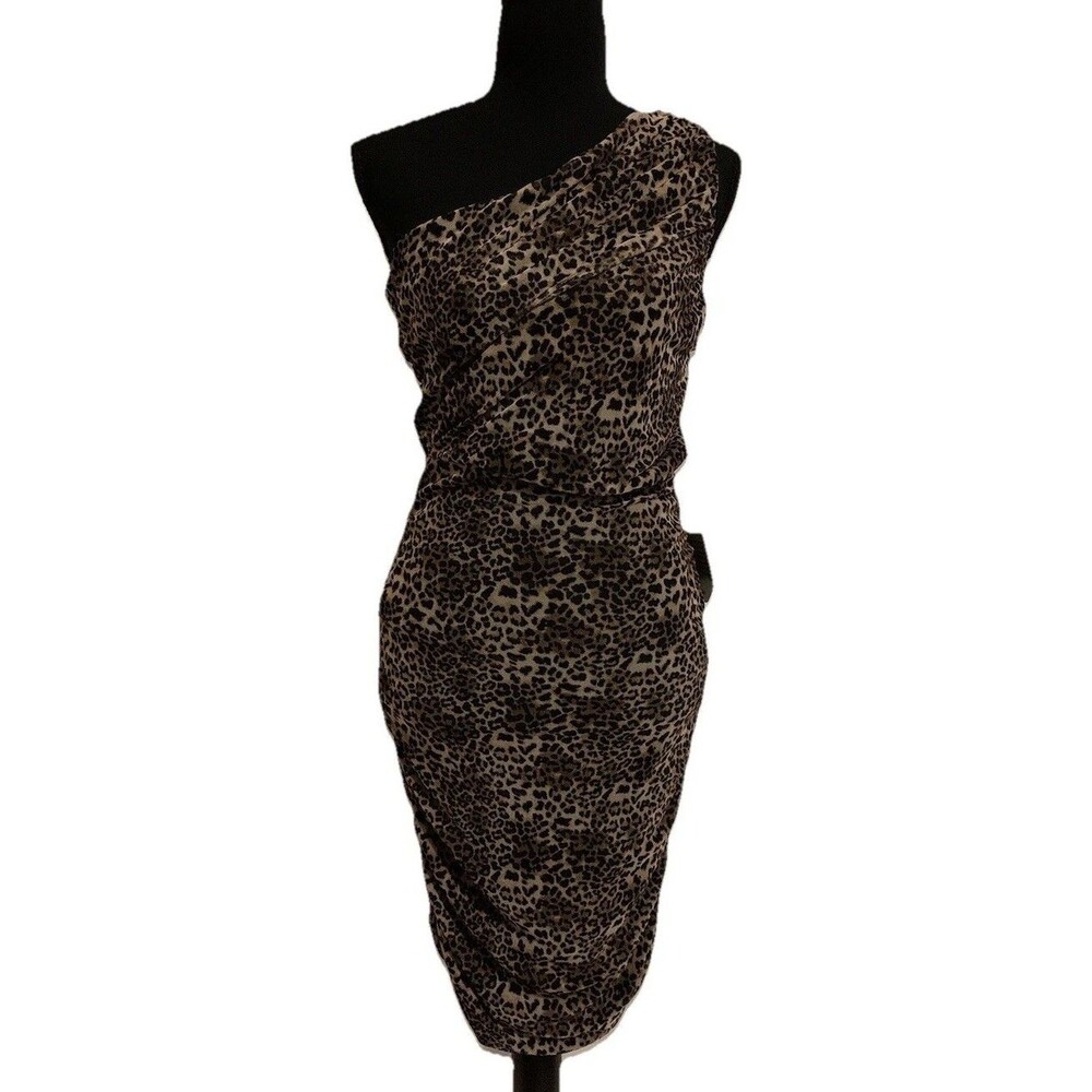 Love By Design Dress Size Medium One Shoulder Body-Con Ruched Mesh Stretch New